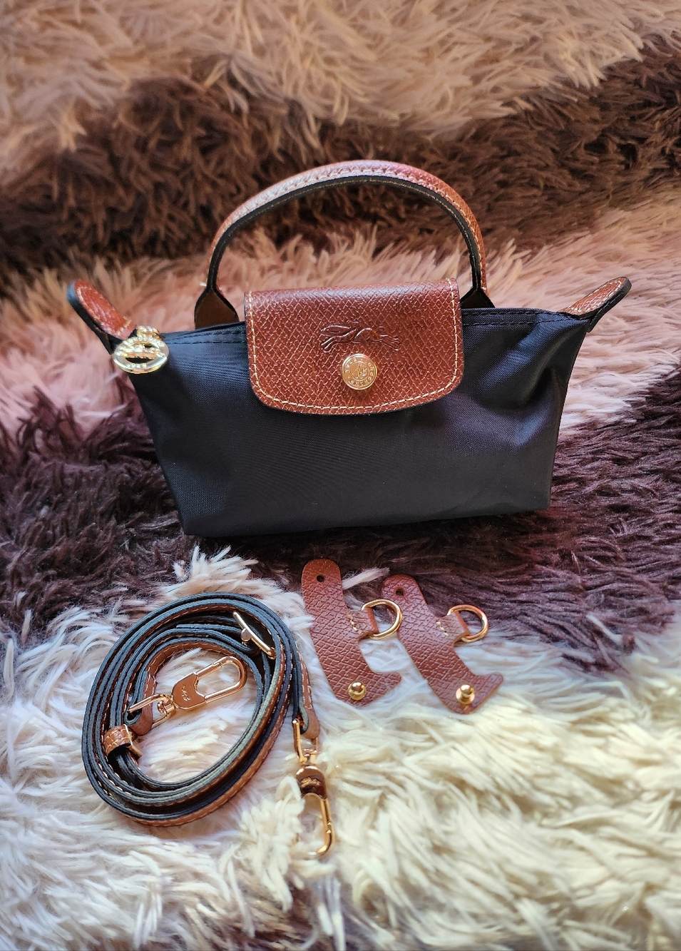 Longchamp Black And Brown Mini Bag with Removable Strap NWT